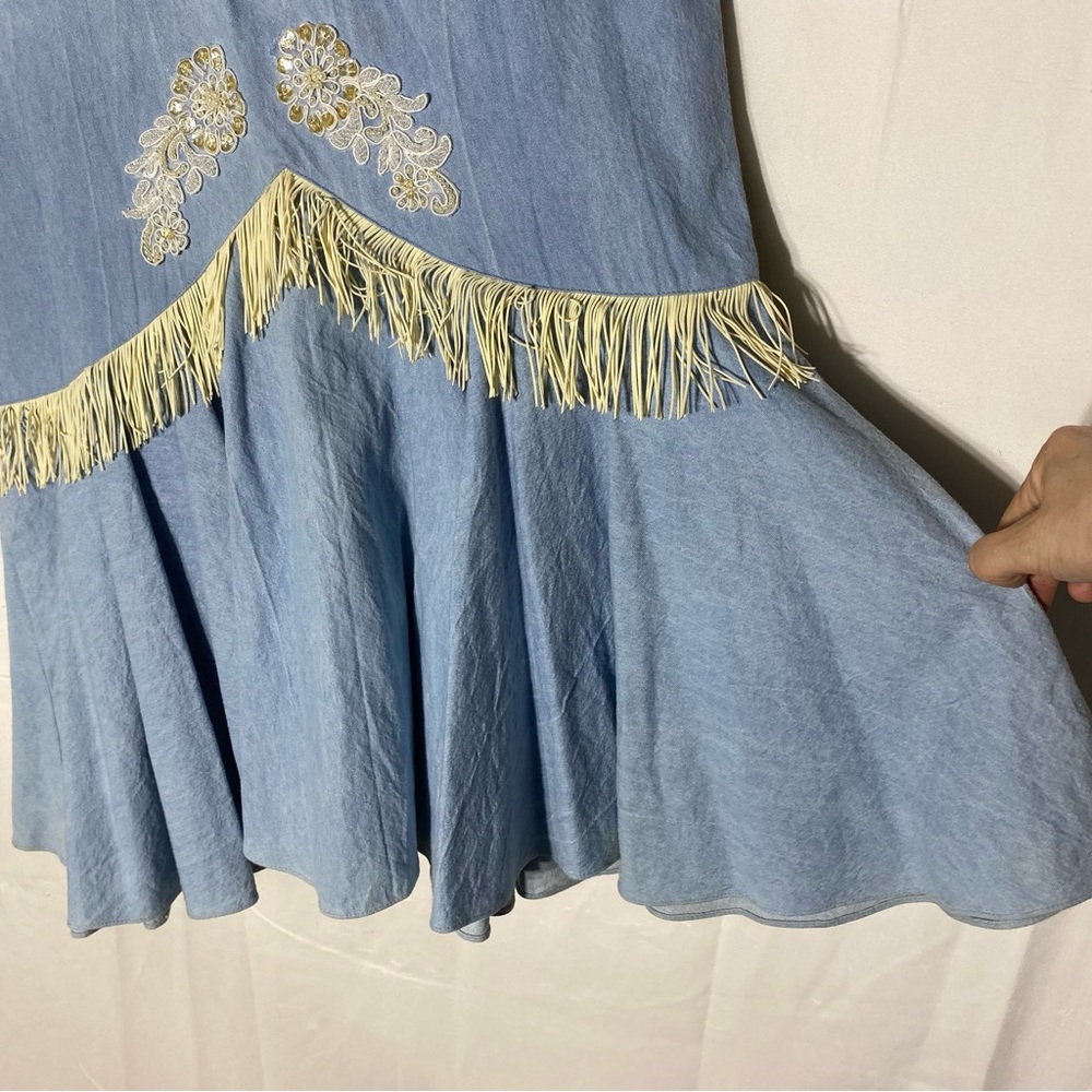 Vintage Lilia Smitty Blue Western Jacket and Skirt Set With Fringe M Festival - Picture 9 of 16